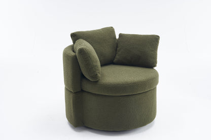 Teddy Fabric Swivel And Storage Chair With Back Cushion Green