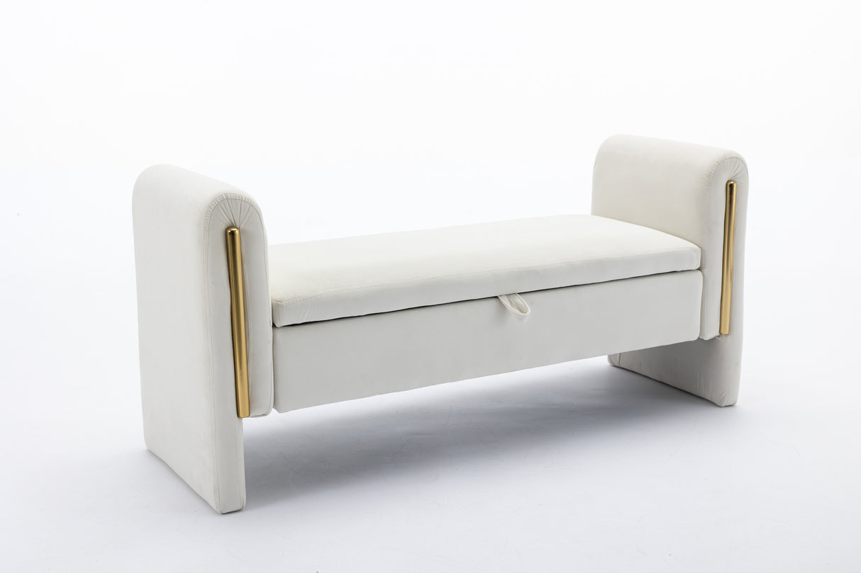 Velvet Fabric Storage Bench Bedroom Bench With Gold Metal Trim Strip