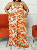 Straight Leg Slacks With Printed Suspender
