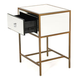 White  Mirrored Nightstand with 1 Drawer, Small End Side Table with Storage, Modern Bedside Bed Table with Metal Frame for Small Space, Bedroom and Living Room, White,  18.90"L x 15.75"W x 26.40"H