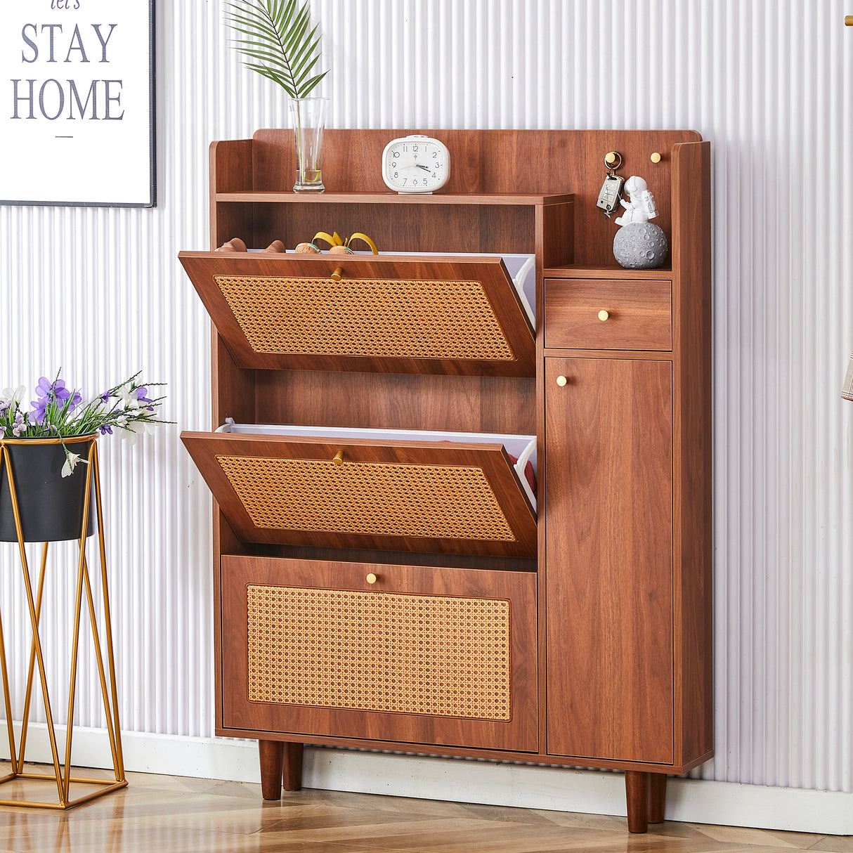 Japanese rattan shoe cabinet, bed top cabinet Brown