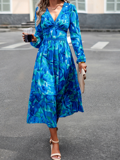 Casual Printed V-Neck Long Sleeve Dress HW58R5W524