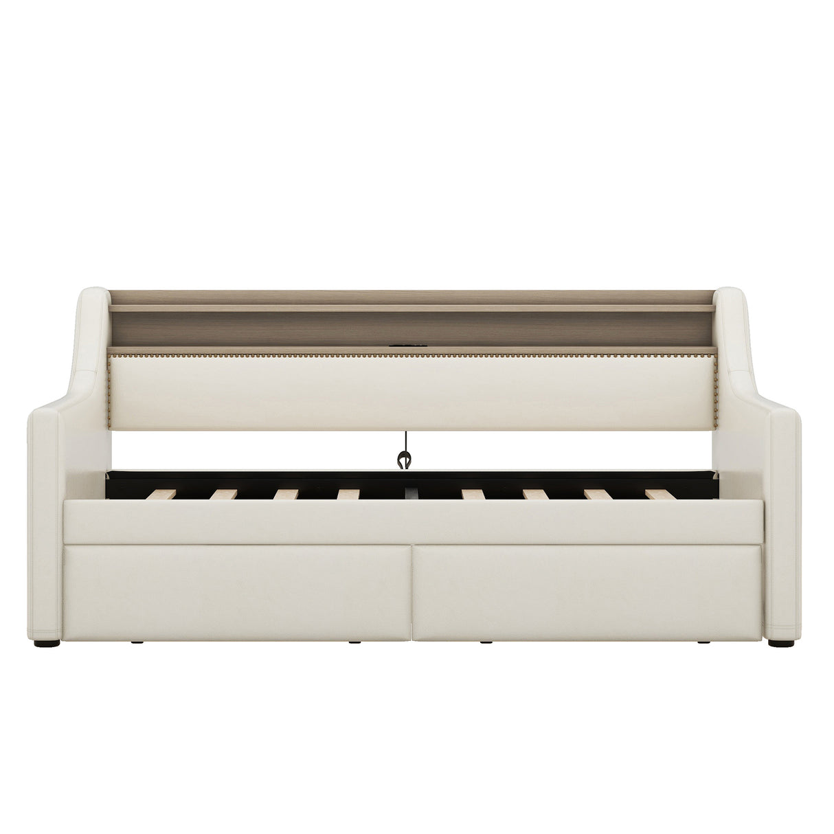 Twin Size Daybed with Storage Drawers, Upholstered Daybed with Charging Station and LED Lights, Beige (Expect arrive date: Jun.,20th.)
