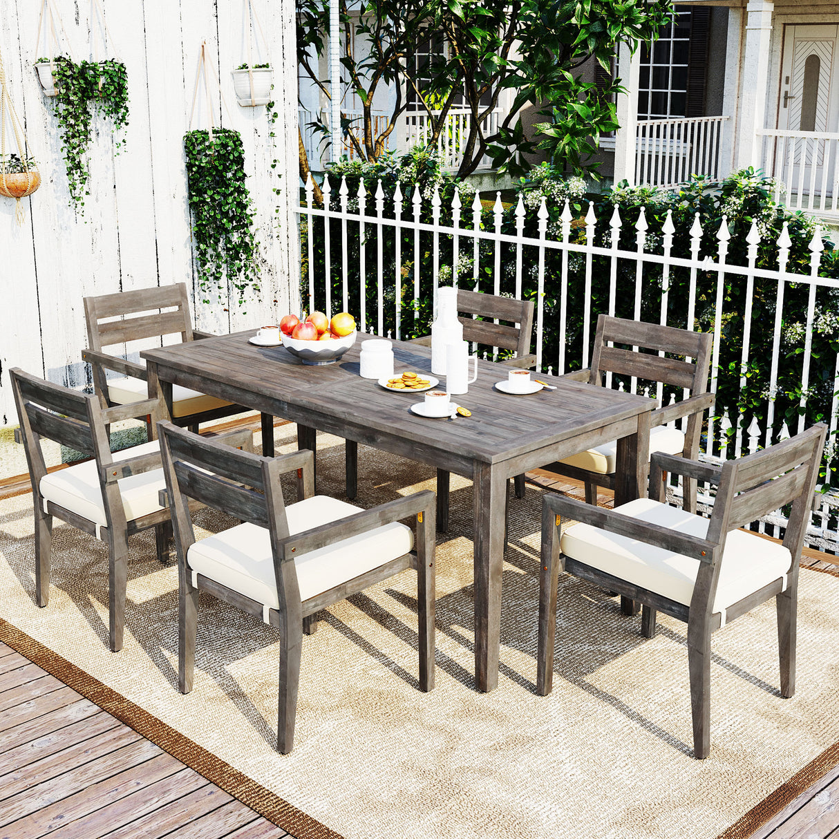 U_Style  Acacia Wood Outdoor Dining Table And Chairs Suitable For Patio, Balcony Or Backyard