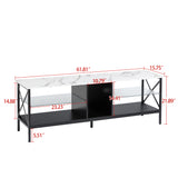 TV stand,Iron TV cabinet,entertainment center, TV set, media console, with LED lights, remote control,toughened glass stand,can be placed in the living room, bedroom, color:white with marble texture