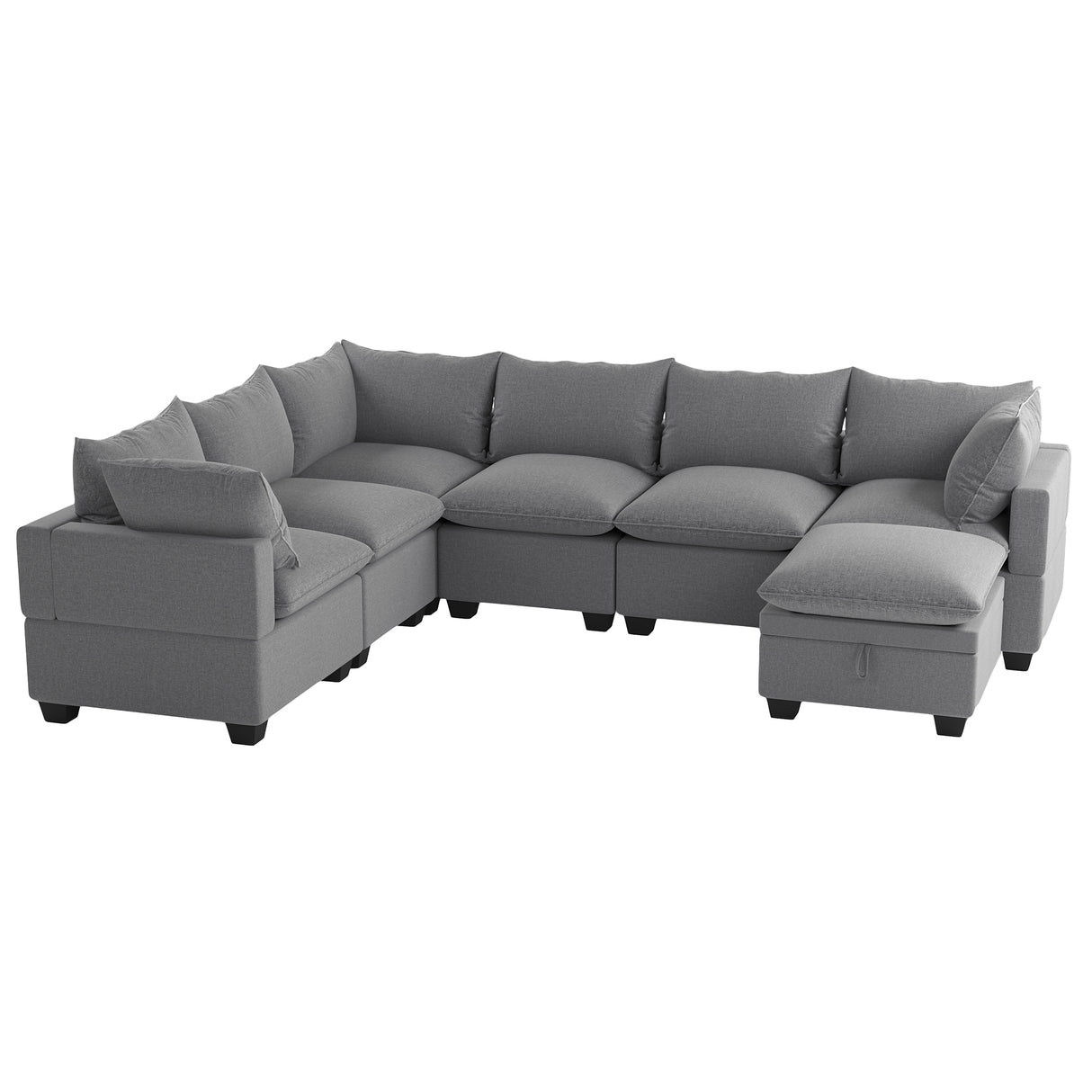 [VIDEO provided][New] 120*93" Modern U Shape Modular Sofa with Storage Ottoman,Luxury 7 Seat Sectional Couch Set with 2 Pillows Included,Freely Combinable Indoor Funiture for Living Room, Apartment
