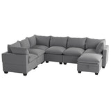 [VIDEO provided][New] 120*93" Modern U Shape Modular Sofa with Storage Ottoman,Luxury 7 Seat Sectional Couch Set with 2 Pillows Included,Freely Combinable Indoor Funiture for Living Room, Apartment