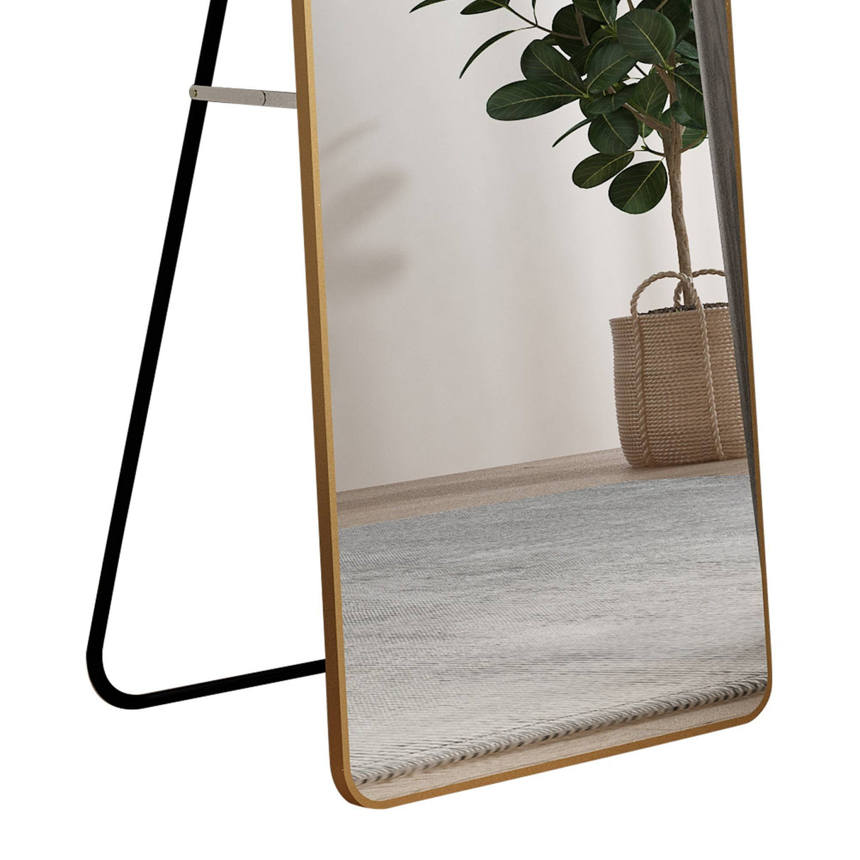 The third generation floor mounted full length rearview mirror. Aluminum alloy metal frame arched wall mirror, bathroom makeup mirror, clothing store, wall mounted. Gold 60 "*16.5"W115158172