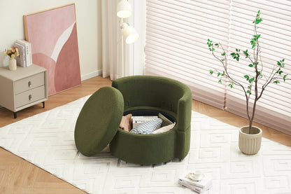 Teddy Fabric Swivel And Storage Chair With Back Cushion Green