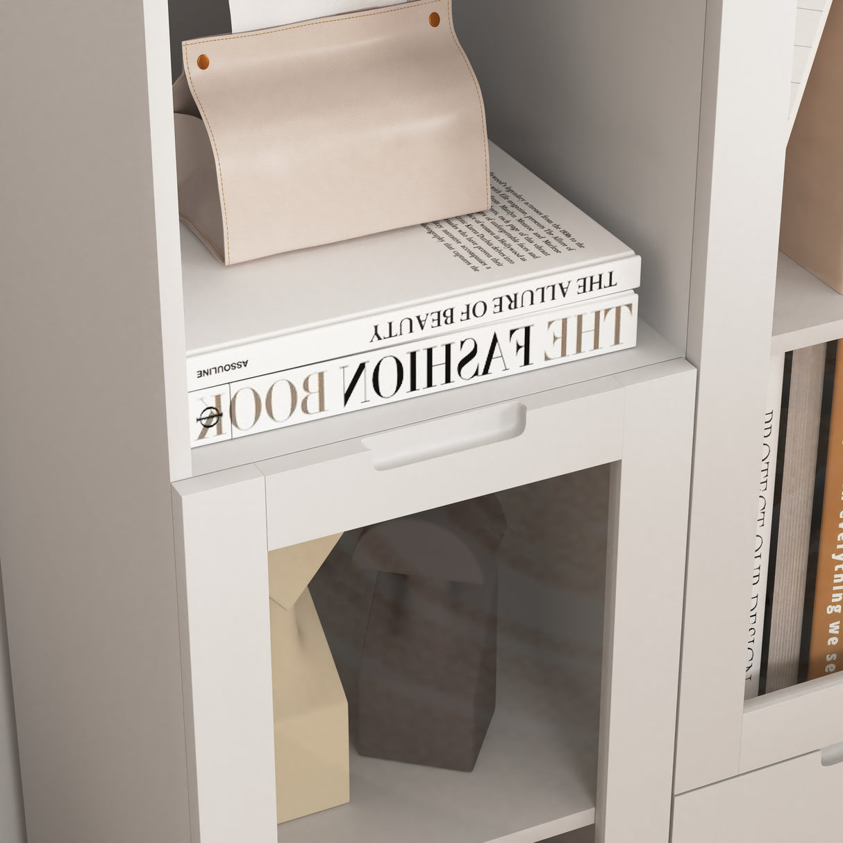Wooden Floor Cabinet with 2 Glass Doors and 2 Storage Space,White ,Living Room Bathroom Entryway White