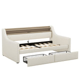Twin Size Daybed with Storage Drawers, Upholstered Daybed with Charging Station and LED Lights, Beige (Expect arrive date: Jun.,20th.)