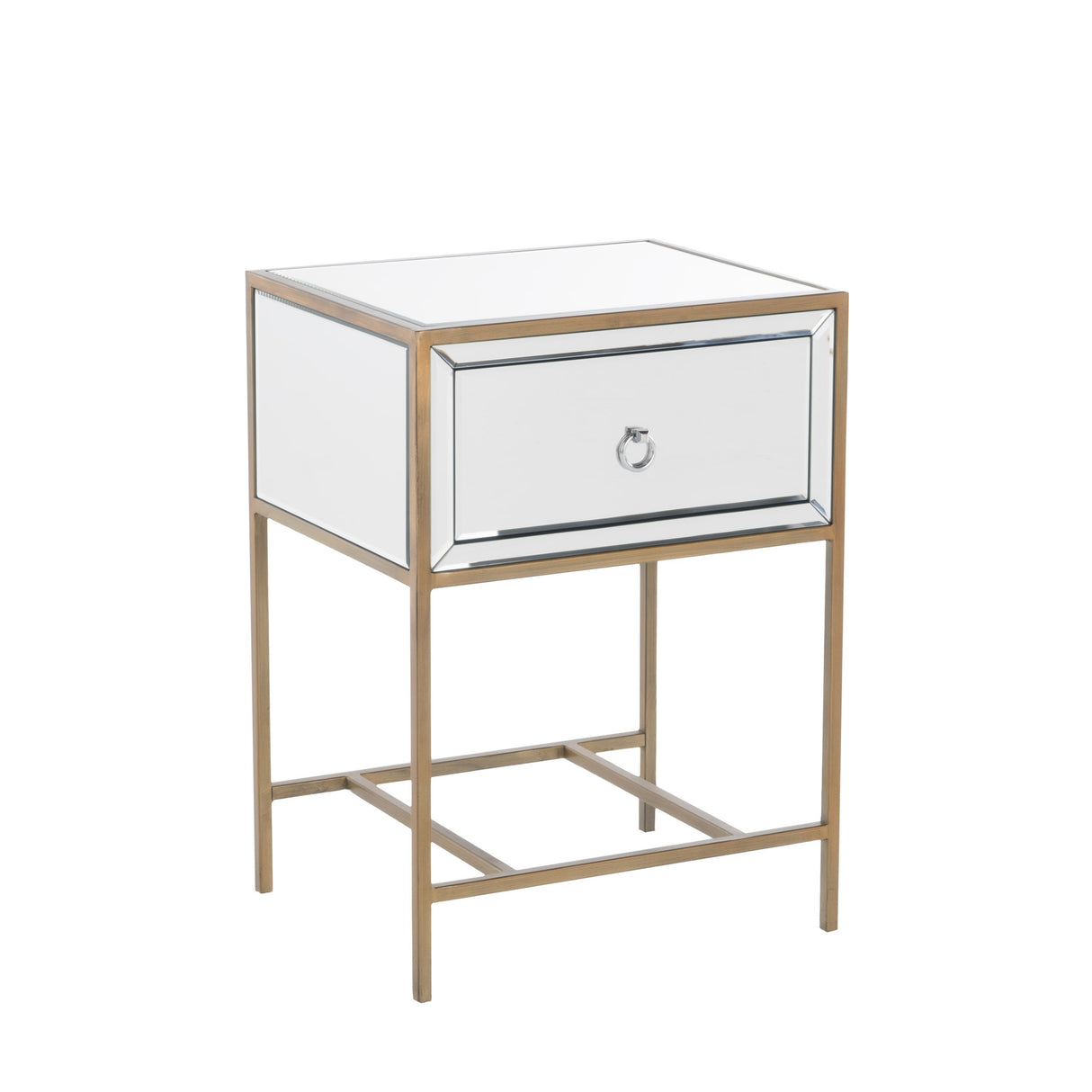 White  Mirrored Nightstand with 1 Drawer, Small End Side Table with Storage, Modern Bedside Bed Table with Metal Frame for Small Space, Bedroom and Living Room, White,  18.90"L x 15.75"W x 26.40"H