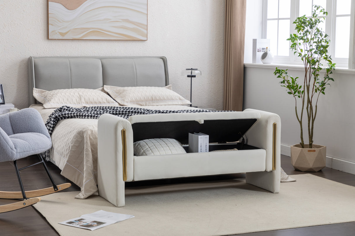 Velvet Fabric Storage Bench Bedroom Bench With Gold Metal Trim Strip