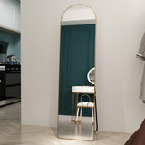 The third generation floor mounted full length rearview mirror. Aluminum alloy metal frame arched wall mirror, bathroom makeup mirror, clothing store, wall mounted. Gold 60 "*16.5"W115158172