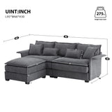 [VIDEO provided][New]95*66"Oversized Luxury Sectional Sofa with Bentwood Armrests,4 seat Upholstered Indoor Furniture with Double Cushions,L Shape Couch with Ottoman for Living Room,Apartment,3 Colors