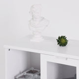 Wooden Floor Cabinet with 2 Glass Doors and 2 Storage Space,White ,Living Room Bathroom Entryway White