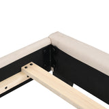 Upholstered Platform Bed with Classic Headboard, Box Spring Needed, Beige Linen Fabric, Queen Size