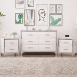 3-Pieces Sets,Dresser and Two Nightstands with Metal Handles and Mirror Decoration, Elegant and Subtle,White