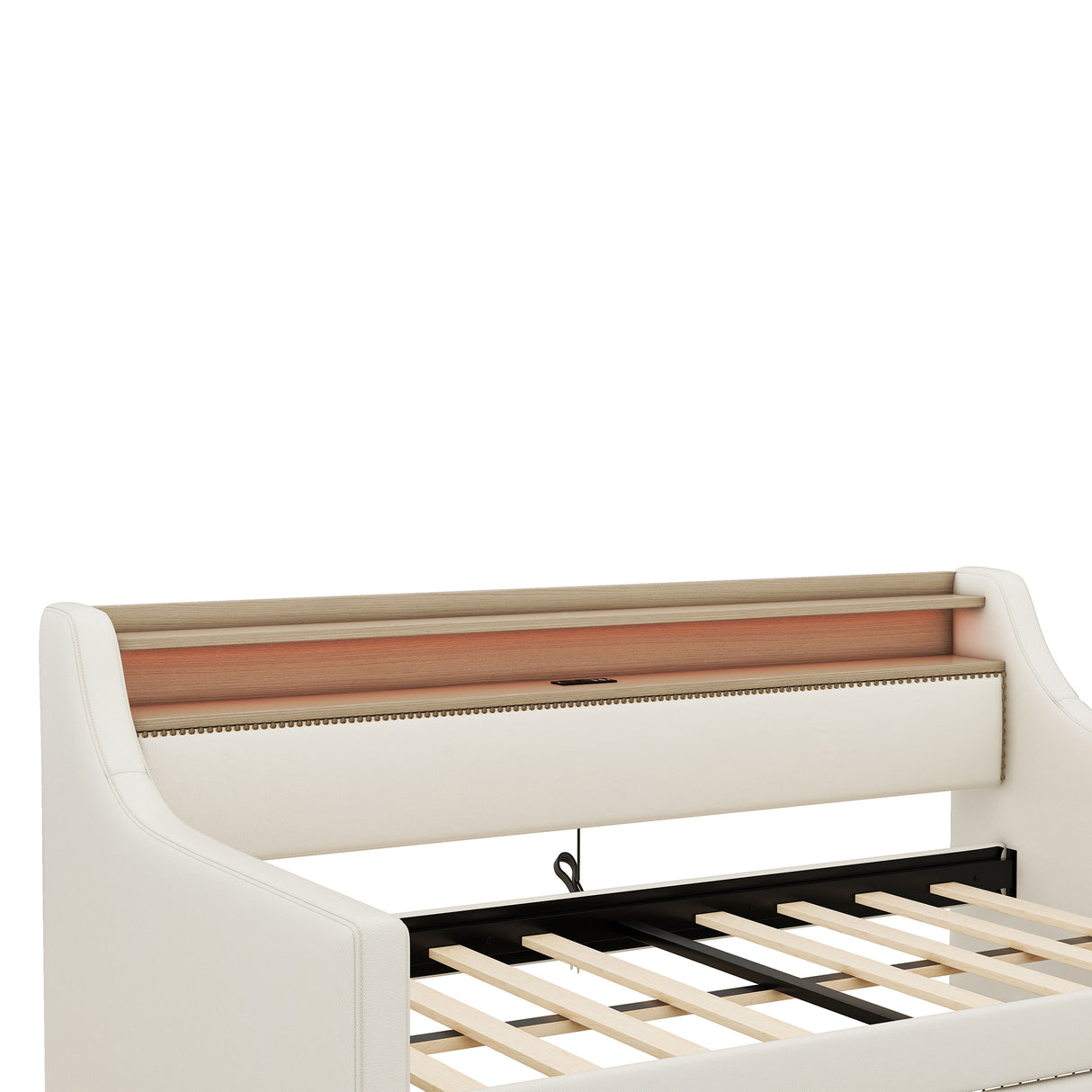 Twin Size Daybed with Storage Drawers, Upholstered Daybed with Charging Station and LED Lights, Beige (Expect arrive date: Jun.,20th.)