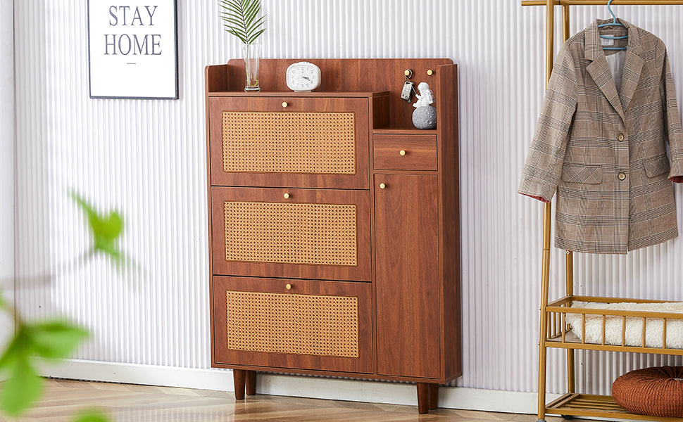 Japanese rattan shoe cabinet, bed top cabinet Brown