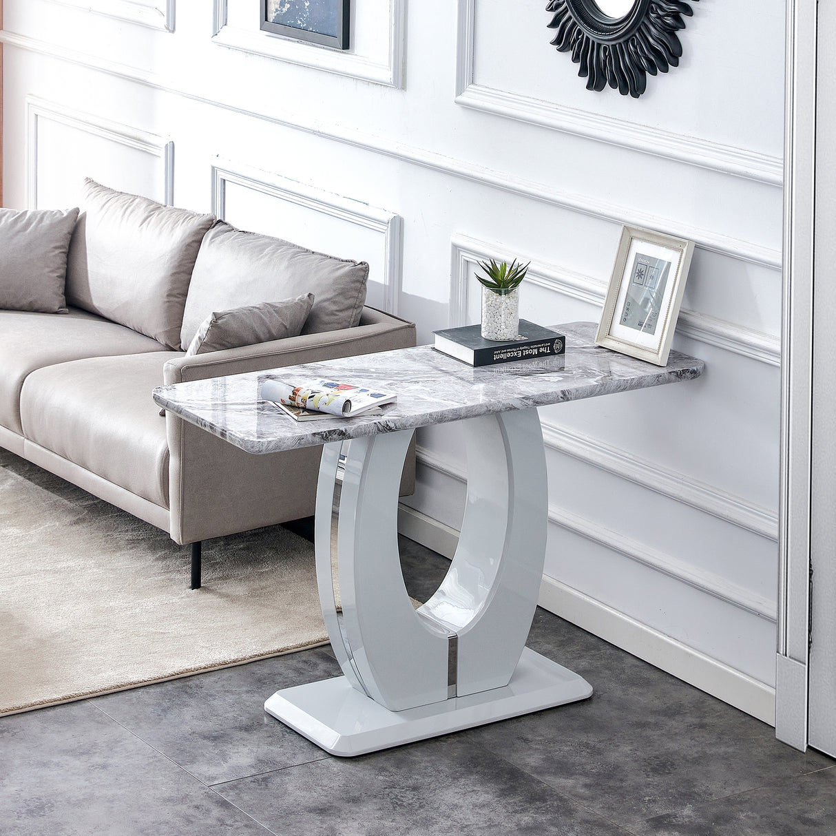 Modern minimalist light gray MDF material rectangular counter bar table 47.2 "x 18" x 29.5 "for bedroom bedside entrance, house balcony, office bathroom BT-1280 W1151S00649