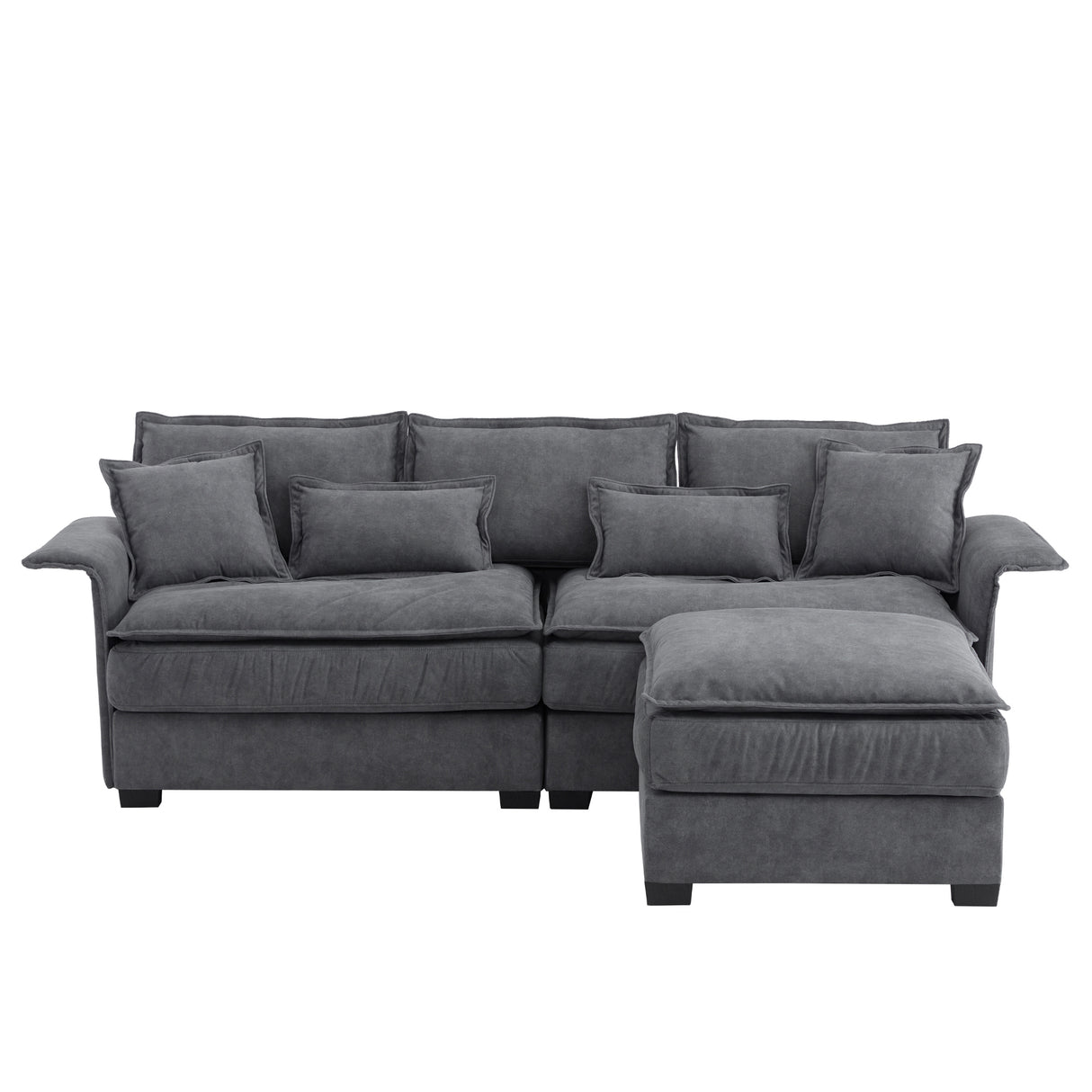 [VIDEO provided][New]95*66"Oversized Luxury Sectional Sofa with Bentwood Armrests,4 seat Upholstered Indoor Furniture with Double Cushions,L Shape Couch with Ottoman for Living Room,Apartment,3 Colors