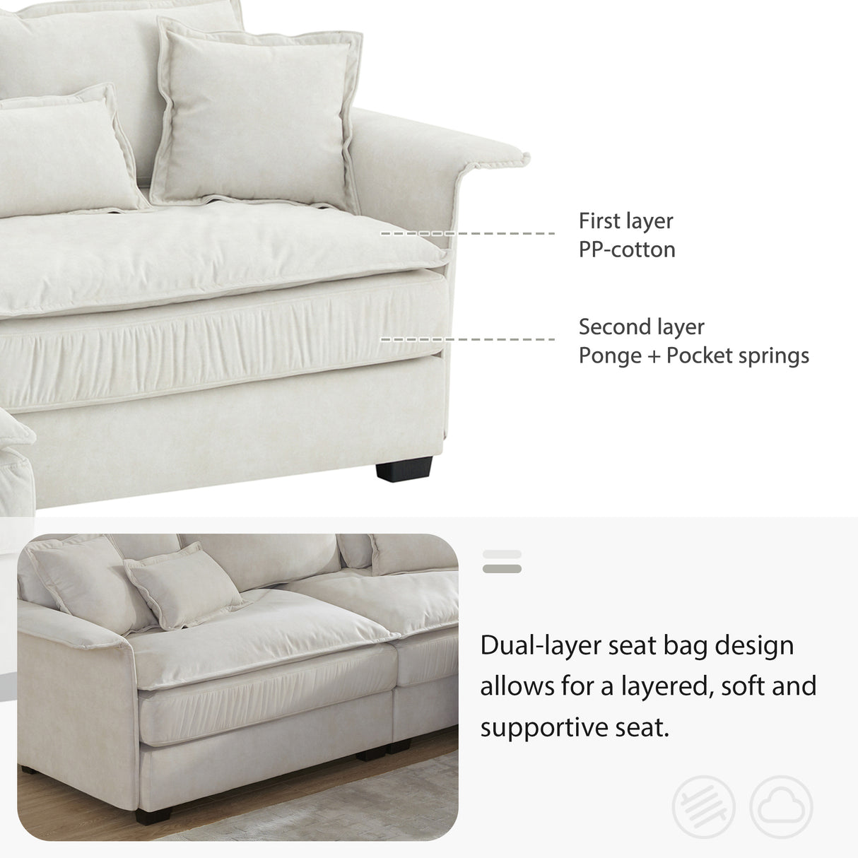 [VIDEO provided][New]95*66"Oversized Luxury Sectional Sofa with Bentwood Armrests,4 seat Upholstered Indoor Furniture with Double Cushions,L Shape Couch with Ottoman for Living Room,Apartment,3 Colors