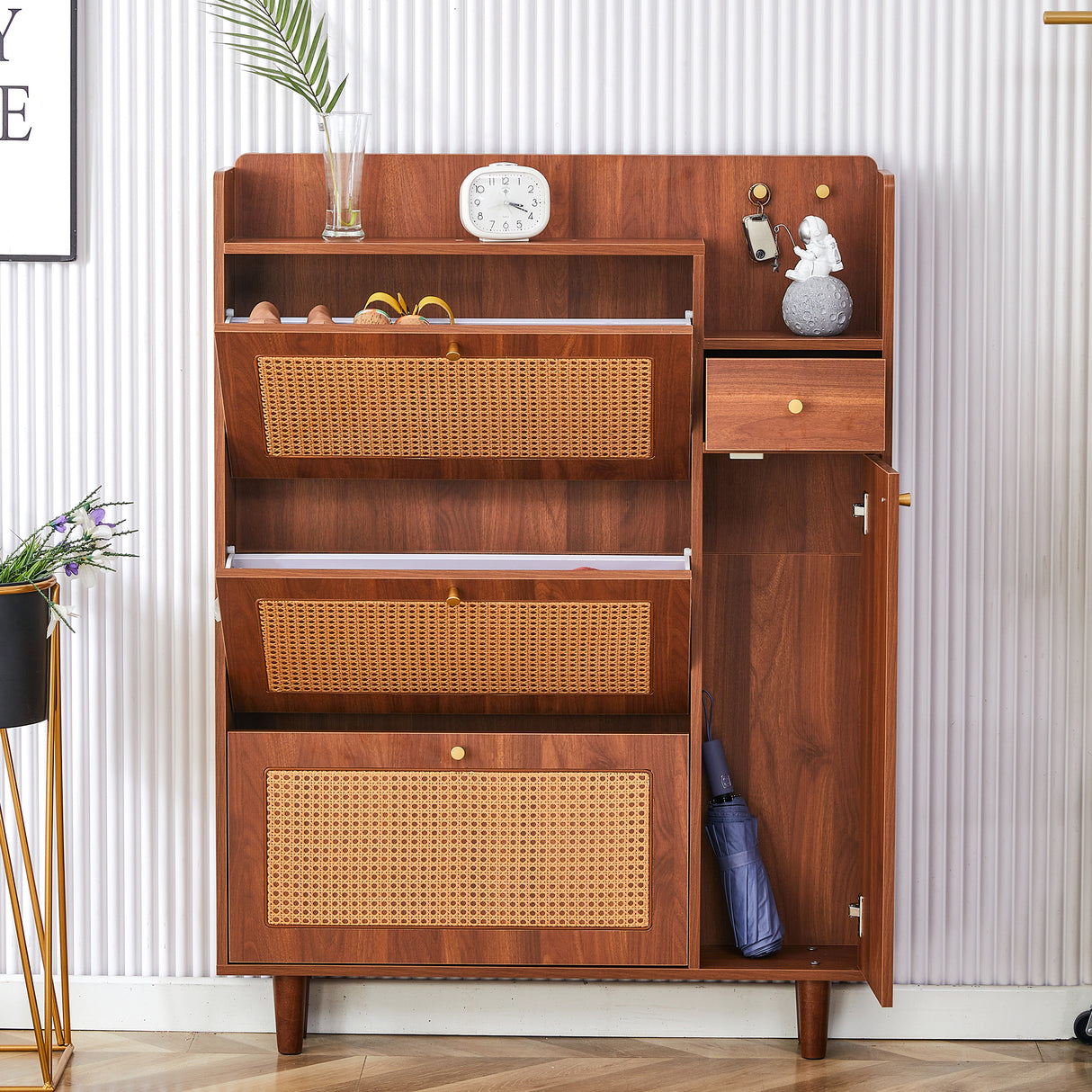 Japanese rattan shoe cabinet, bed top cabinet Brown