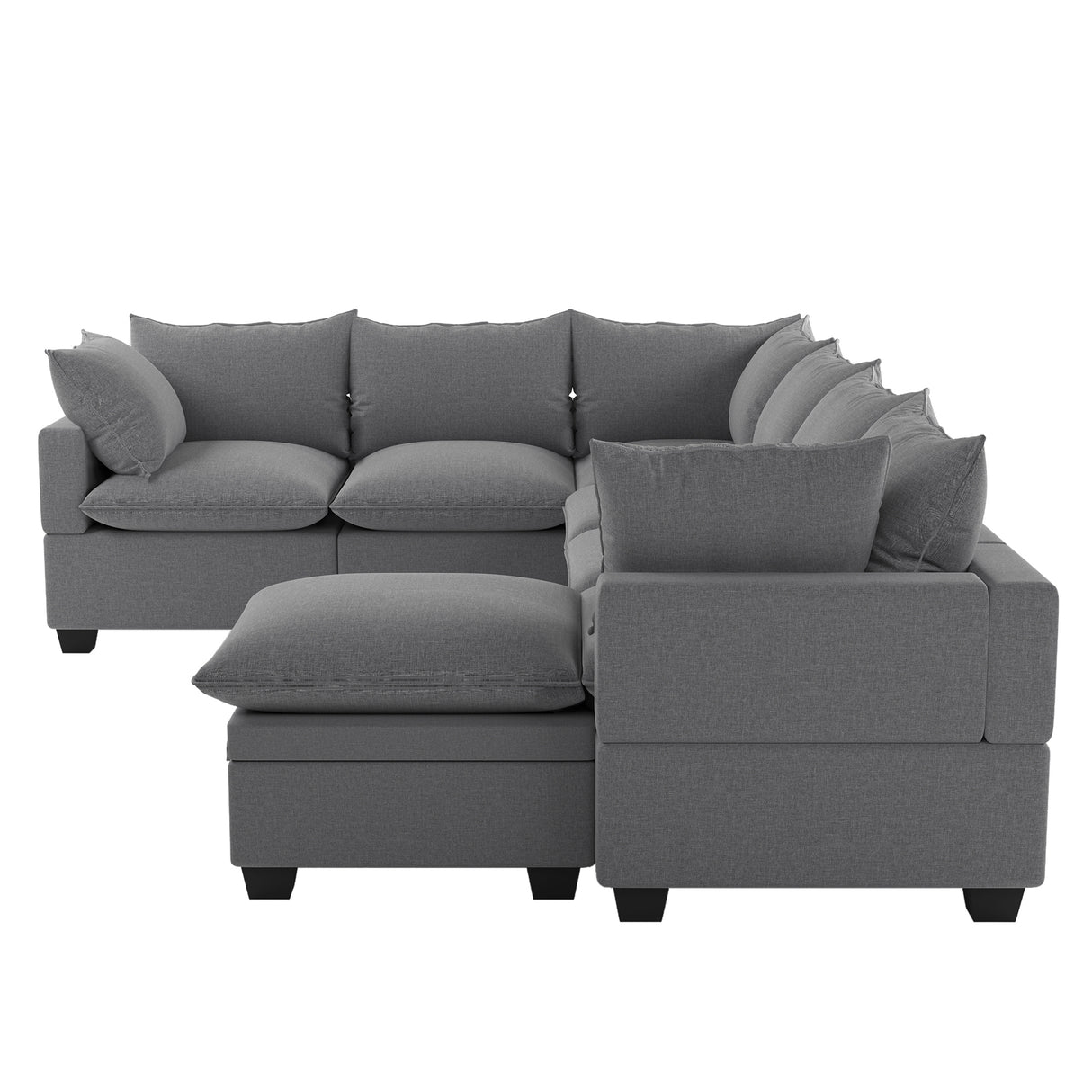 [VIDEO provided][New] 120*93" Modern U Shape Modular Sofa with Storage Ottoman,Luxury 7 Seat Sectional Couch Set with 2 Pillows Included,Freely Combinable Indoor Funiture for Living Room, Apartment