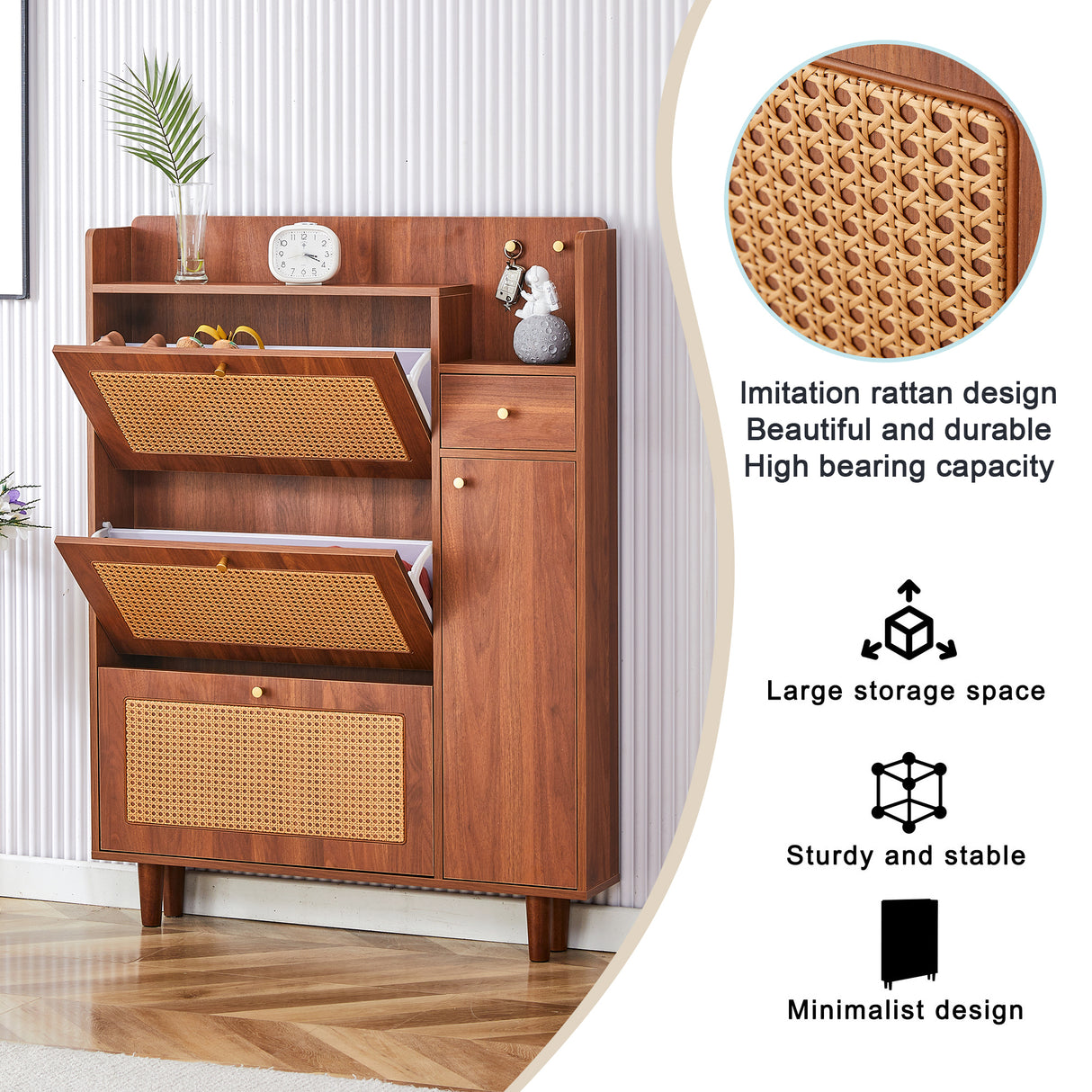 Japanese rattan shoe cabinet, bed top cabinet Brown