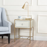 White  Mirrored Nightstand with 1 Drawer, Small End Side Table with Storage, Modern Bedside Bed Table with Metal Frame for Small Space, Bedroom and Living Room, White,  18.90"L x 15.75"W x 26.40"H