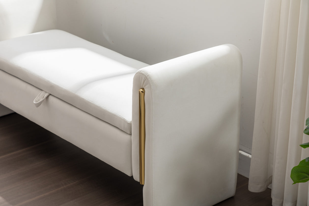Velvet Fabric Storage Bench Bedroom Bench With Gold Metal Trim Strip