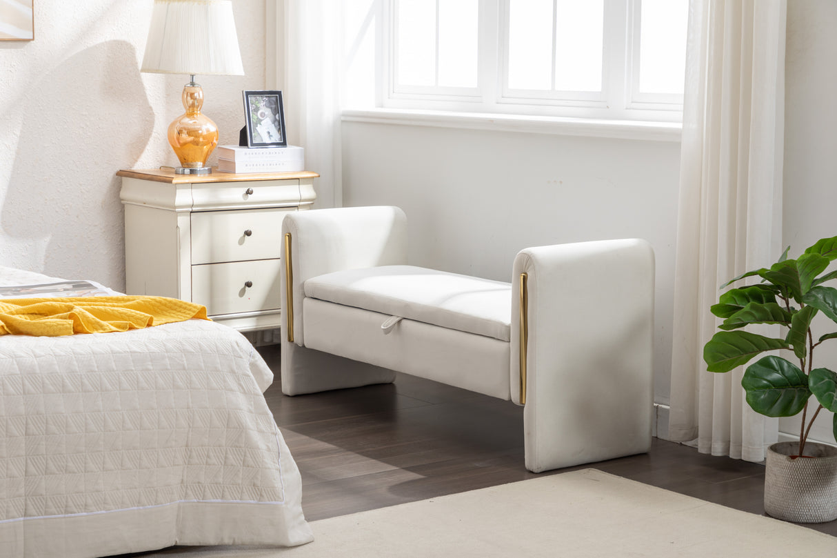 Velvet Fabric Storage Bench Bedroom Bench With Gold Metal Trim Strip