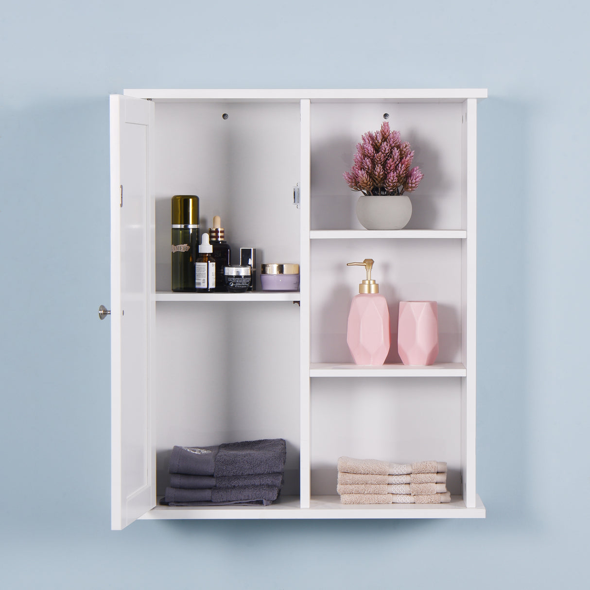 Wall Mount Medicine Cabinet with a Door, Wooden Bathroom Storage Cabinet with Adjustable Shelf