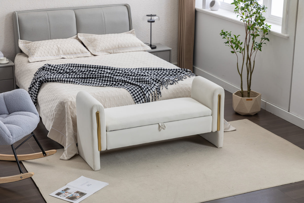 Velvet Fabric Storage Bench Bedroom Bench With Gold Metal Trim Strip