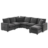 [VIDEO provided] [New] 110*84" Modern U Shape Modular Sofa, 7 Seat Chenille Sectional Couch Set with 2 Pillows Included, Freely Combinable Indoor Funiture for Living Room, Apartment, Office, 2 Colors