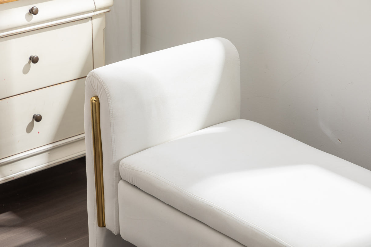 Velvet Fabric Storage Bench Bedroom Bench With Gold Metal Trim Strip