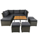 U_STYLE Patio Furniture Set, 10 Piece Outdoor Conversation Set, CoffeeTable with Ottomans, Solid wood coffee table