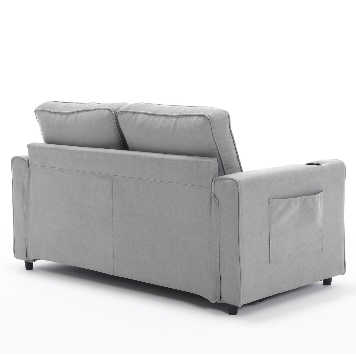 {VIDEO Provided}3-in-1 Upholstered Futon Sofa Convertible Sofa bed,Foldable Tufted Loveseat with Pull Out Sleeper Couch Bed,Folding Mattres Love Seat Daybed W/Side Pockets and Cup Holder, Light Gray