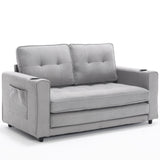 {VIDEO Provided}3-in-1 Upholstered Futon Sofa Convertible Sofa bed,Foldable Tufted Loveseat with Pull Out Sleeper Couch Bed,Folding Mattres Love Seat Daybed W/Side Pockets and Cup Holder, Light Gray