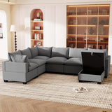 [VIDEO provided][New] 120*93" Modern U Shape Modular Sofa with Storage Ottoman,Luxury 7 Seat Sectional Couch Set with 2 Pillows Included,Freely Combinable Indoor Funiture for Living Room, Apartment