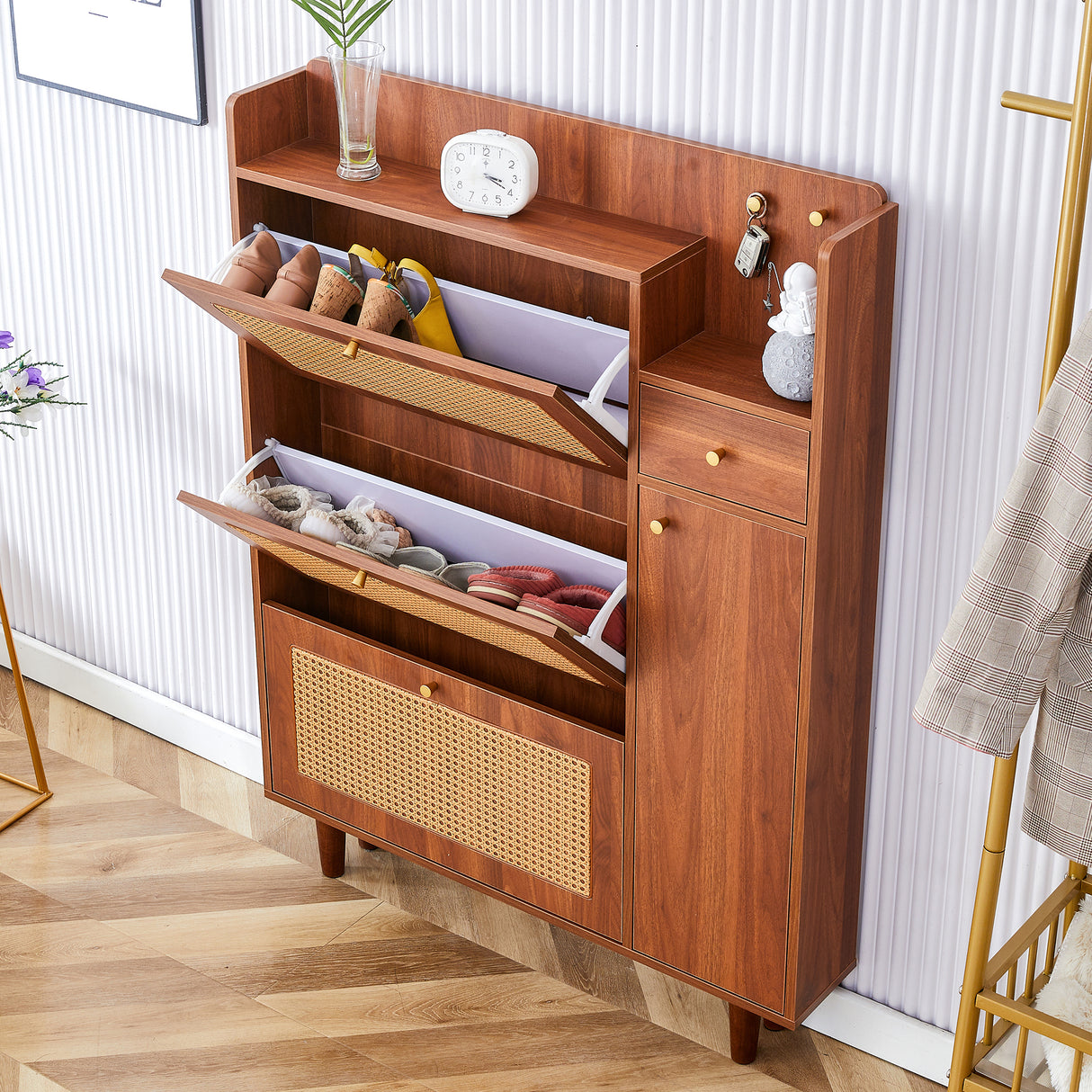 Japanese rattan shoe cabinet, bed top cabinet Brown