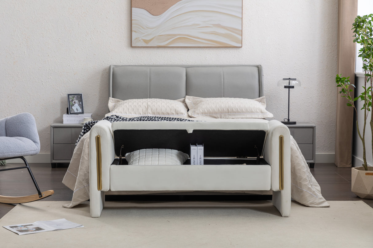 Velvet Fabric Storage Bench Bedroom Bench With Gold Metal Trim Strip
