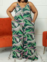 Straight Leg Slacks With Printed Suspender