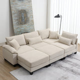 [New]Wide Seat Corduroy Modular Sectional Sofa Bed, Sleeper Couch Set with Armrest Pillow,6 Seat Free Combination Sofa with Ottomans, Oversized Indoor Furniture for Living Room, 2 Colors