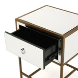 White  Mirrored Nightstand with 1 Drawer, Small End Side Table with Storage, Modern Bedside Bed Table with Metal Frame for Small Space, Bedroom and Living Room, White,  18.90"L x 15.75"W x 26.40"H