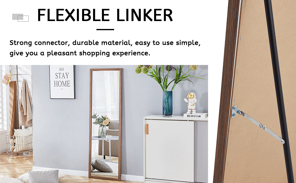 Third generation packaging upgrade, thickened border, brown wood grain solid wood frame full length mirror, dressing mirror, bedroom entrance, decorative mirror, and floor standing mirror. 57.9"*18.1"