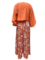 Autumn women's printed pants V-neck long-sleeved two-piece set HWFQRVR6WA