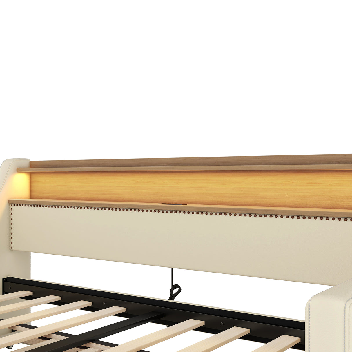 Twin Size Daybed with Trundle, Upholstered Daybed with Charging Station and LED Lights, Beige (Expect arrive date:May 20th.)