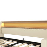 Twin Size Daybed with Trundle, Upholstered Daybed with Charging Station and LED Lights, Beige (Expect arrive date:May 20th.)